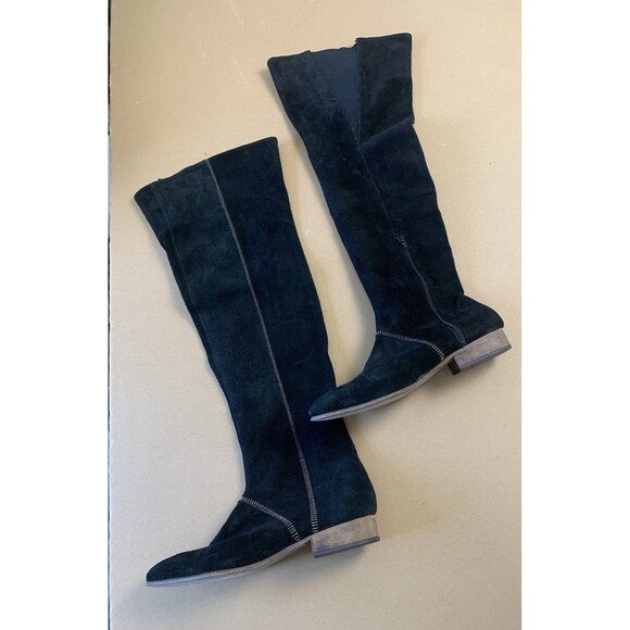 FREE PEOPLE Grandeur Black Suede Zip Over The Knee Boots Size 39 EUR - Picture 1 of 15